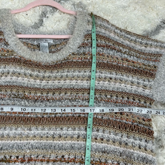 Alberto Makali Soft And Fuzzy Wool Blend Open Knit Metallic Striped Sweater - Picture 8 of 9